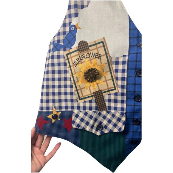 Vintage 90s Gardening Sunflower Handmade Craft Vest Smock Adjustable One Size - Picture 5 of 10